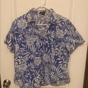 Blue and White Floral Button-Up Shirt
